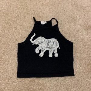 NFS Embroidered Black Halter w/ Lace Elephant